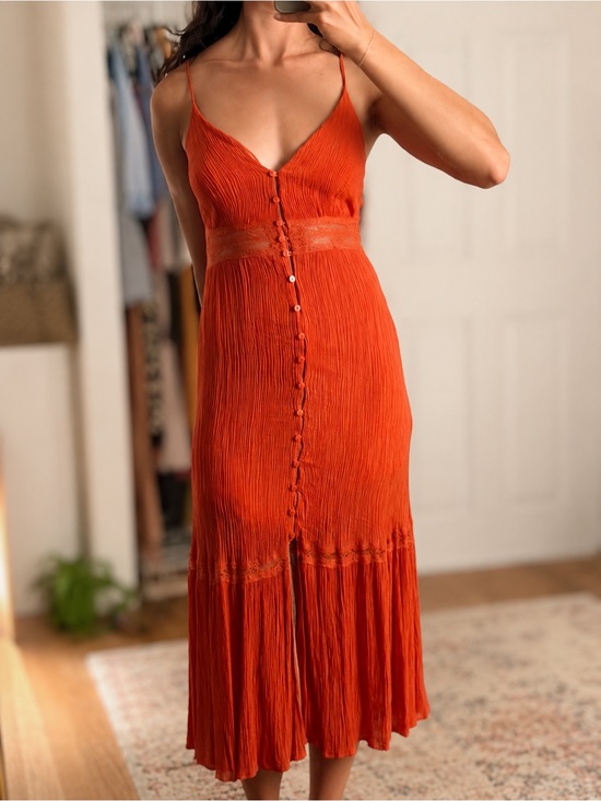 Lush Dresses & Skirts - Red Orange Button-Front Strap lace Dress